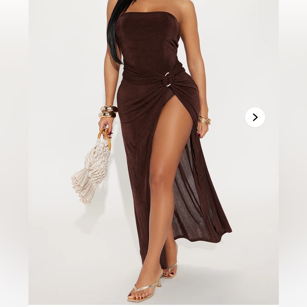 Elegant Brown Strapless Maxi Skirt